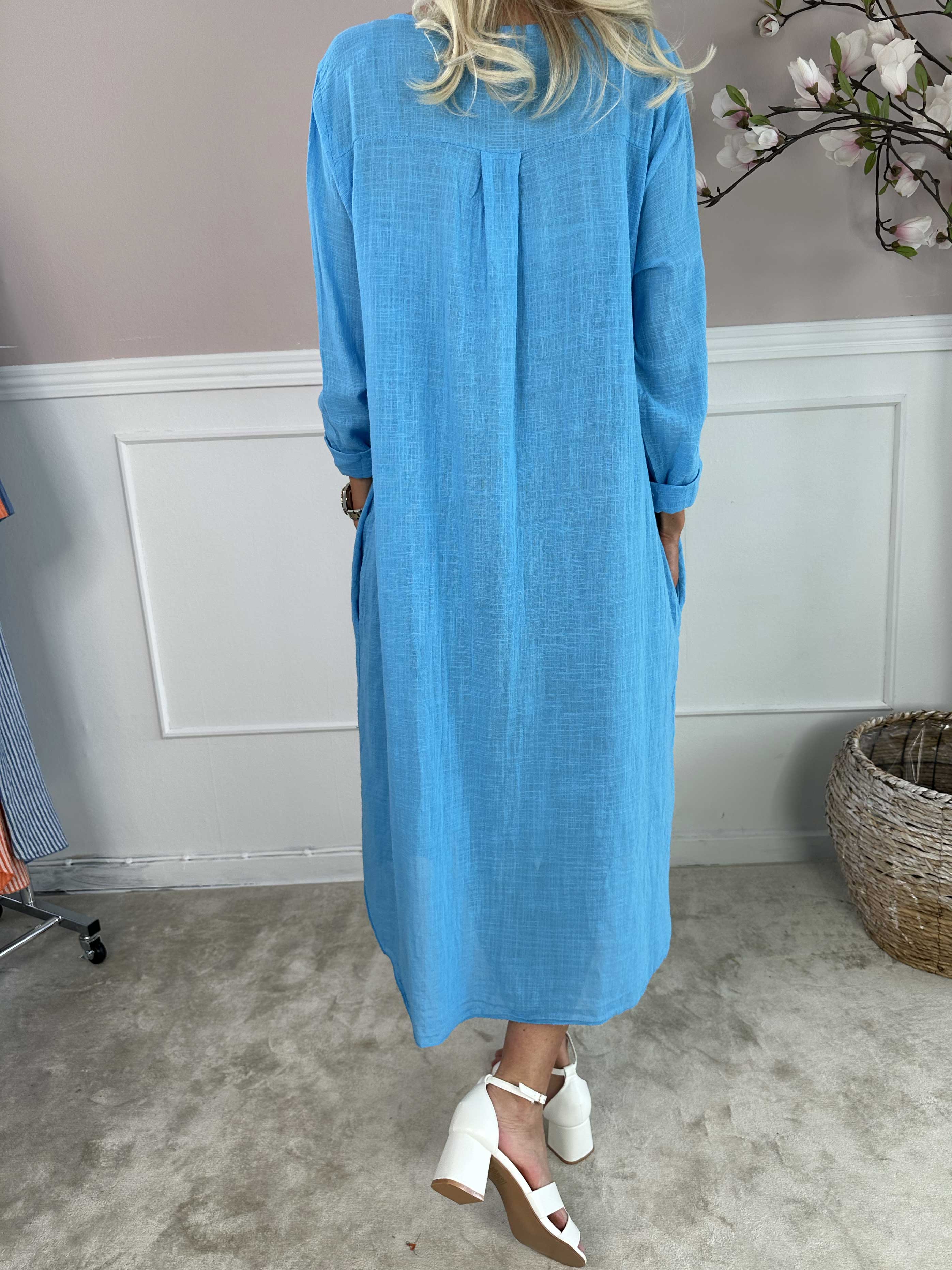 Arizona - Lang bomuldskjole i hørlignende stof